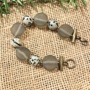 Bulky Gray and Black Beaded Bracelet